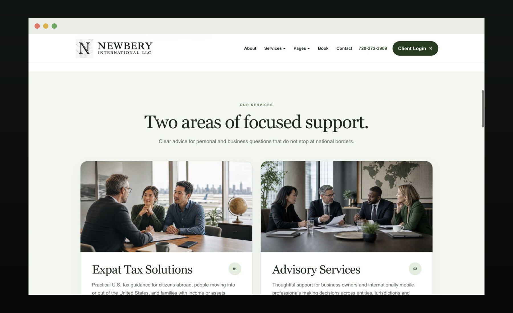 Newbery International website services section after its WordPress redesign
